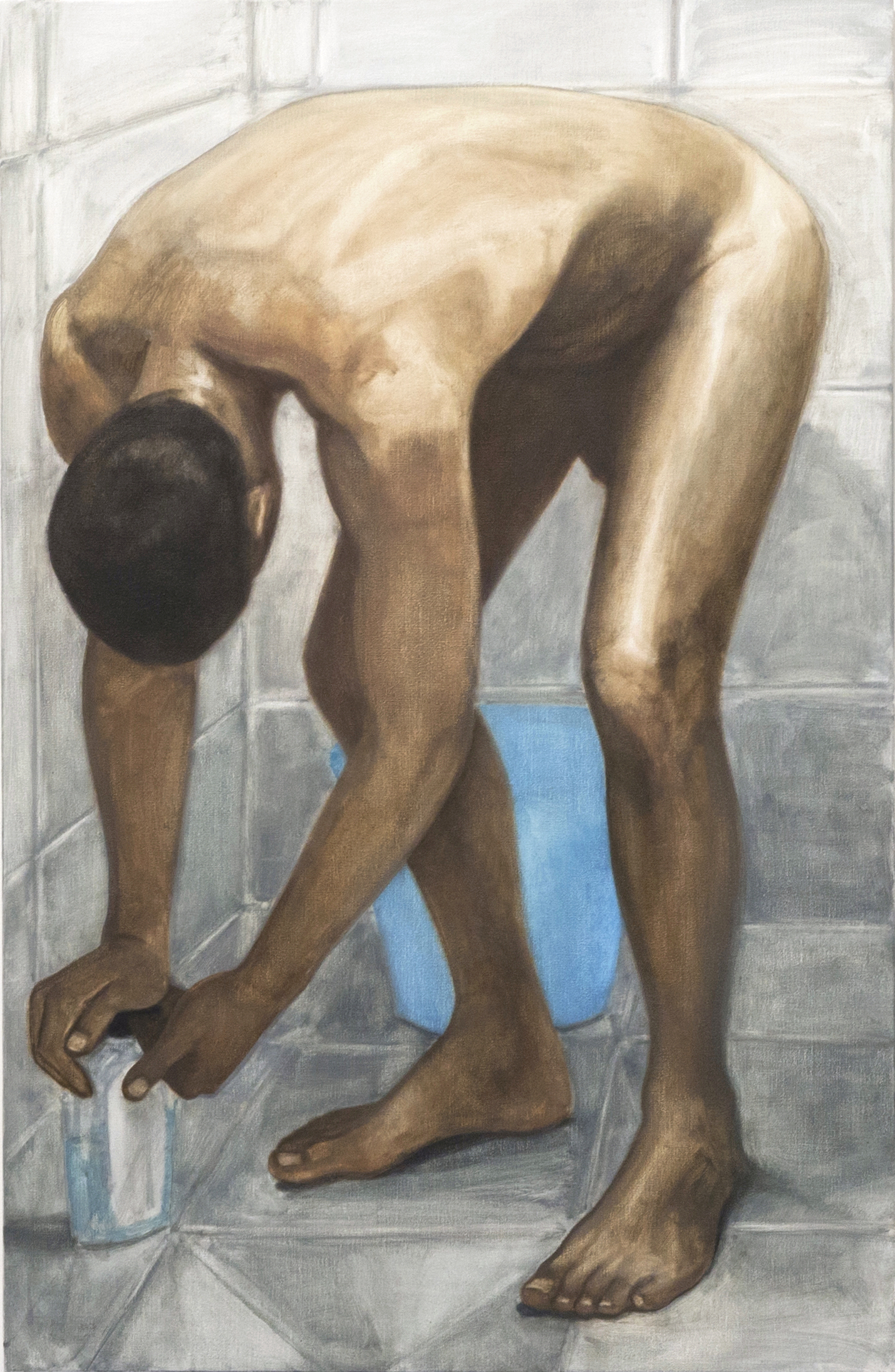 Nathanaëlle Herbelin, La douche, 2018, huile sur toile, 110 x 63 cm