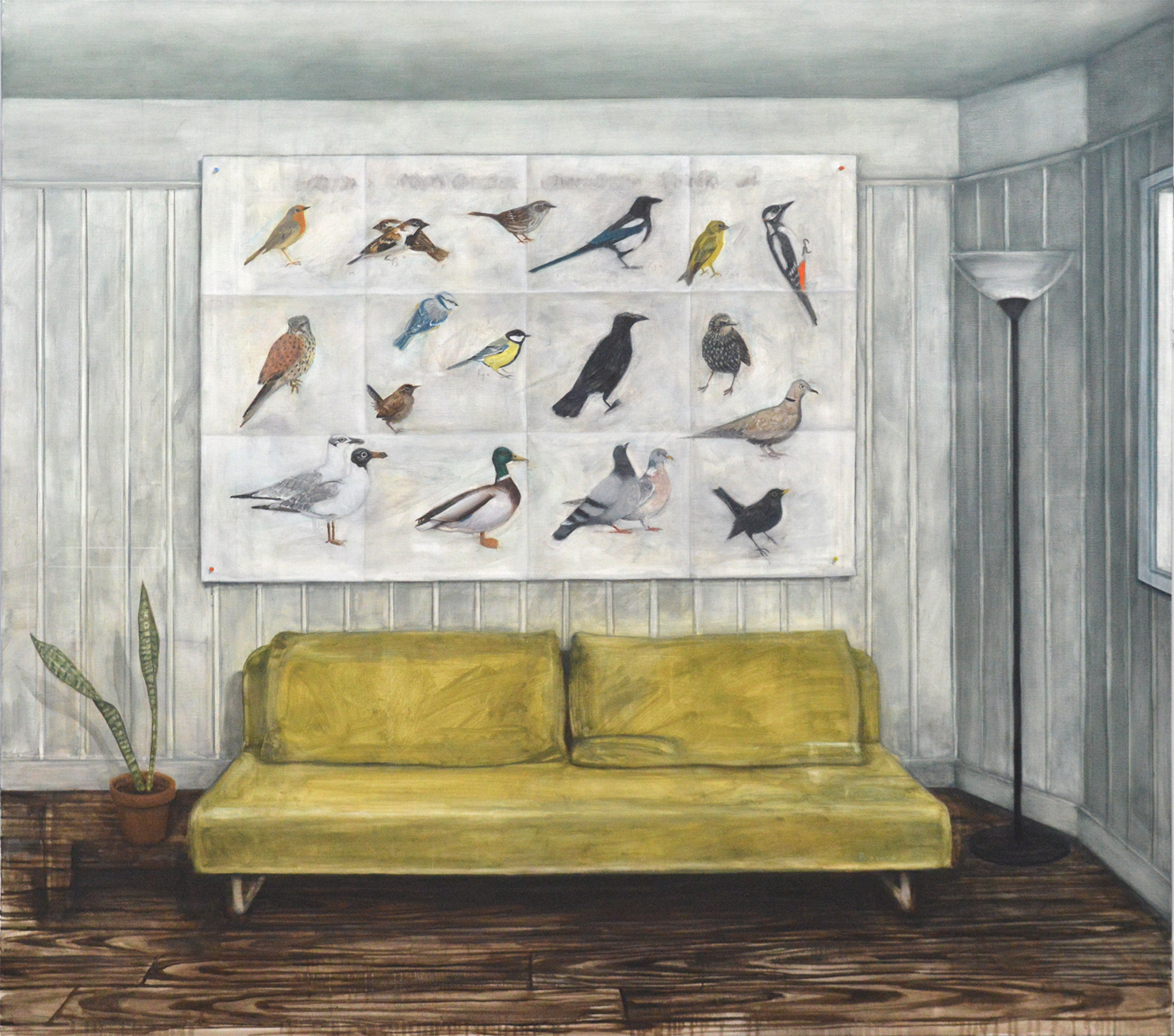 Nathanaelle Herbelin, La Conférence des_Oiseaux de Paris et de sa banlieue, 2018, huile sur toile, 160 x 180 cm