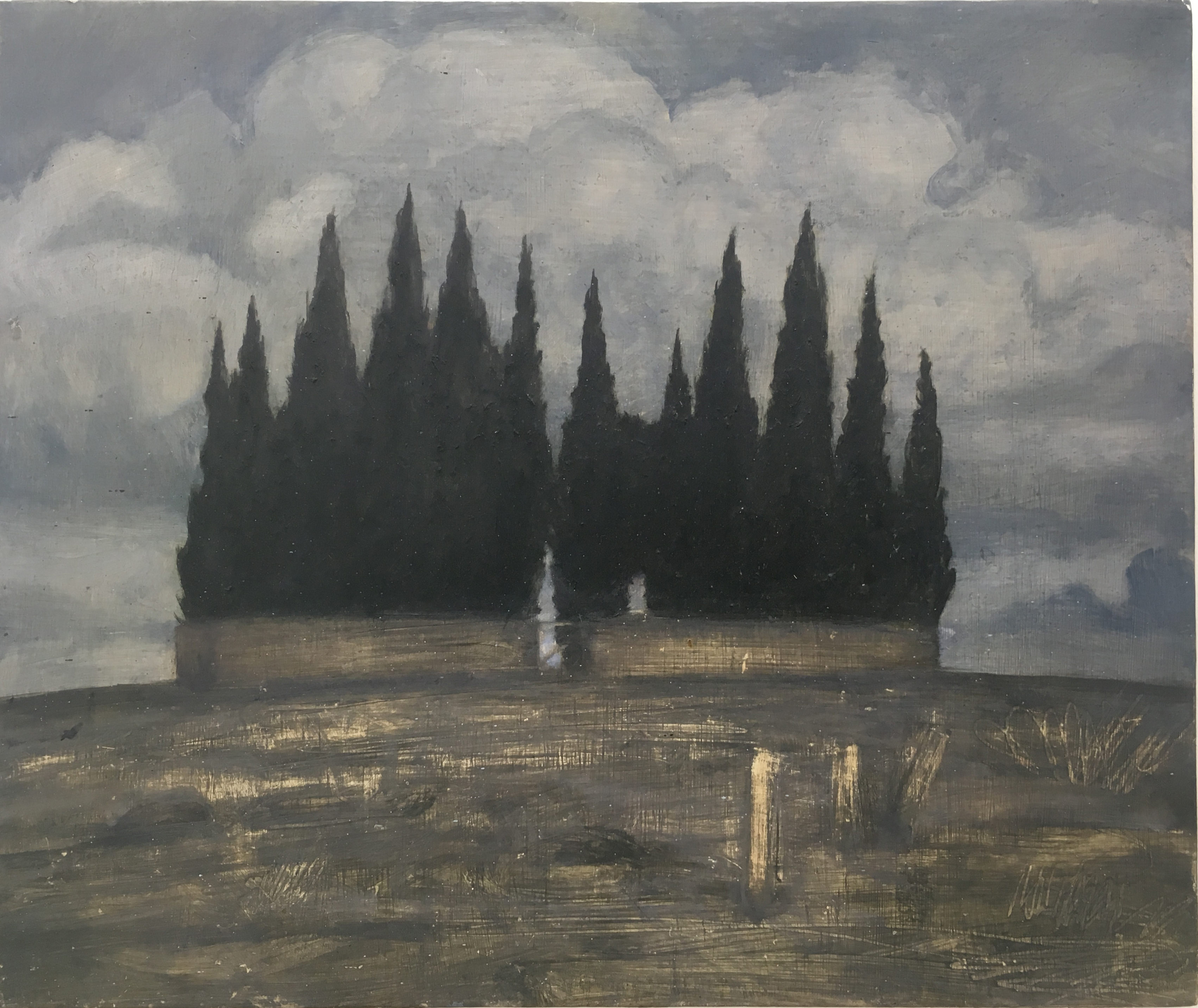 Nathanaelle Herbelin, Cyprès version 4, 2018, 33 x 41 cm, huile sur bois