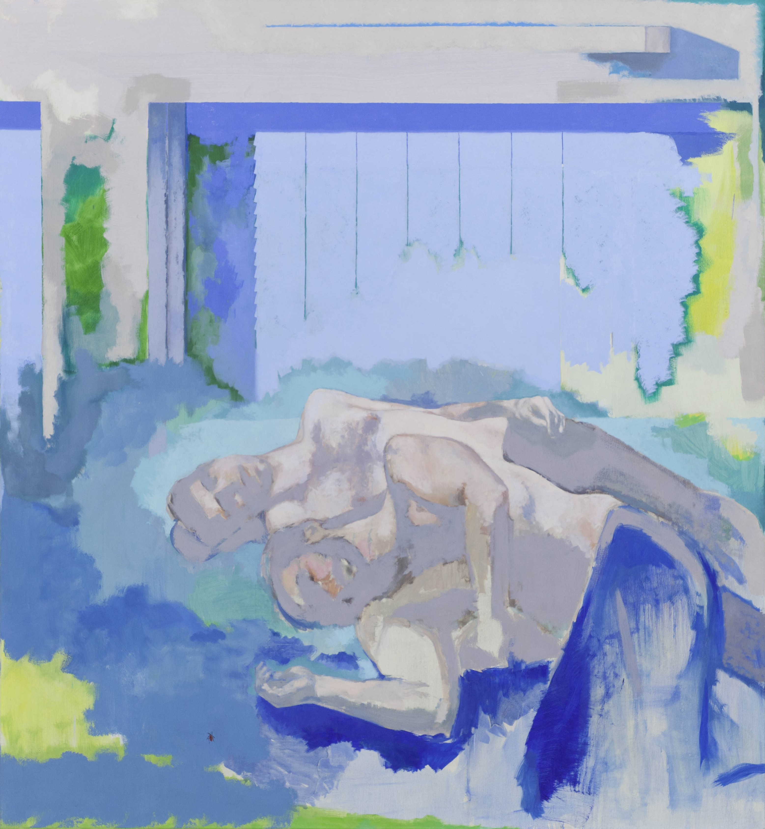 Sans titre, couple devant un volet bleu, 2019, huile sur toile, 195 x 180 cm_photo Julie Coulon_web_1
