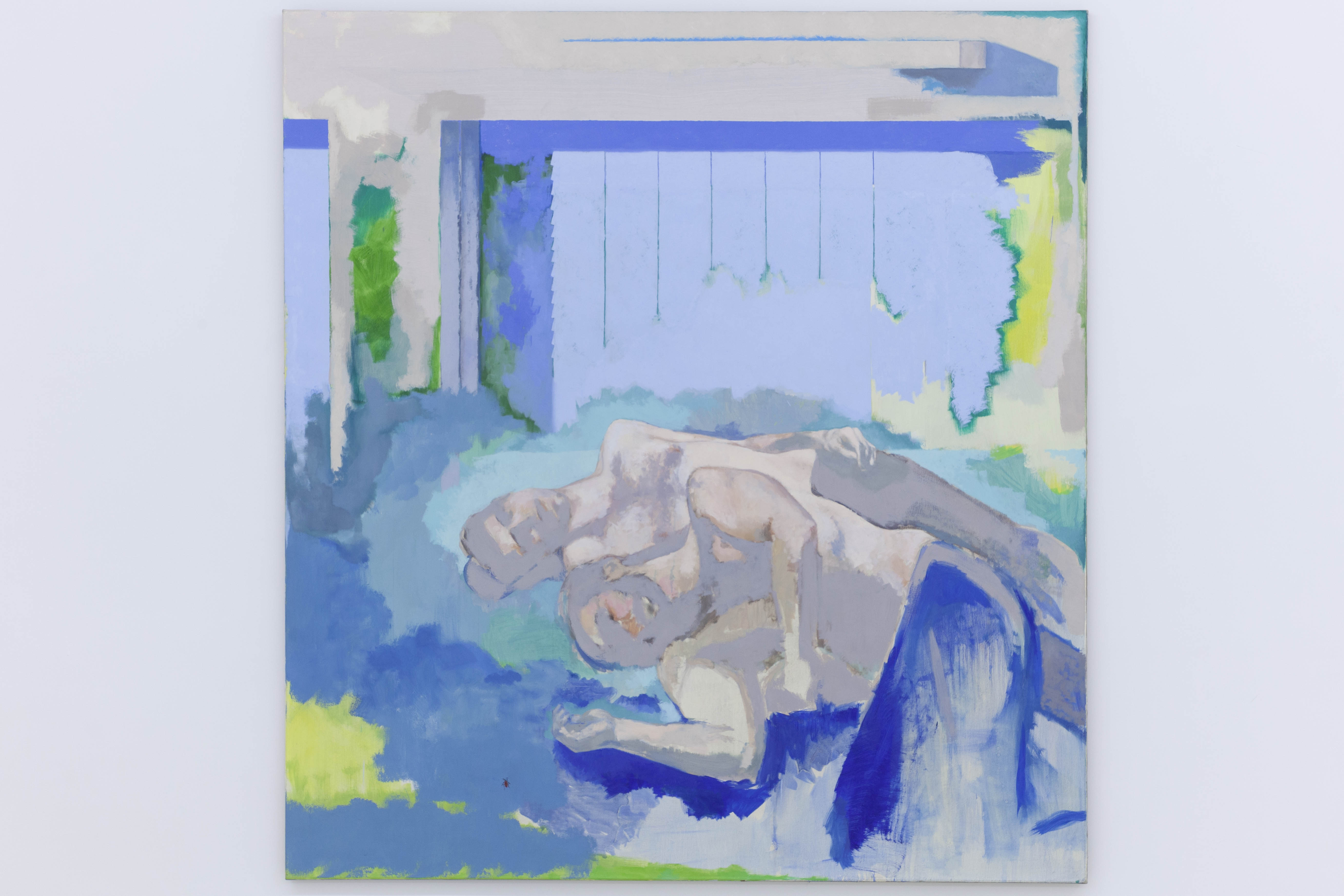 Sans titre, couple devant un volet bleu, 2019, huile sur toile, 195 x 180 cm_photo Julie Coulon_web_2