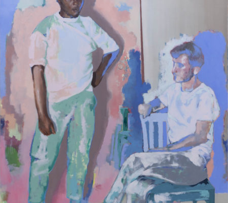 Thibaut et Nicolas dans l'atelier de Christine, 2020, huile sur toile, 195 x 160 cm_photo Julie Coulon_web_1