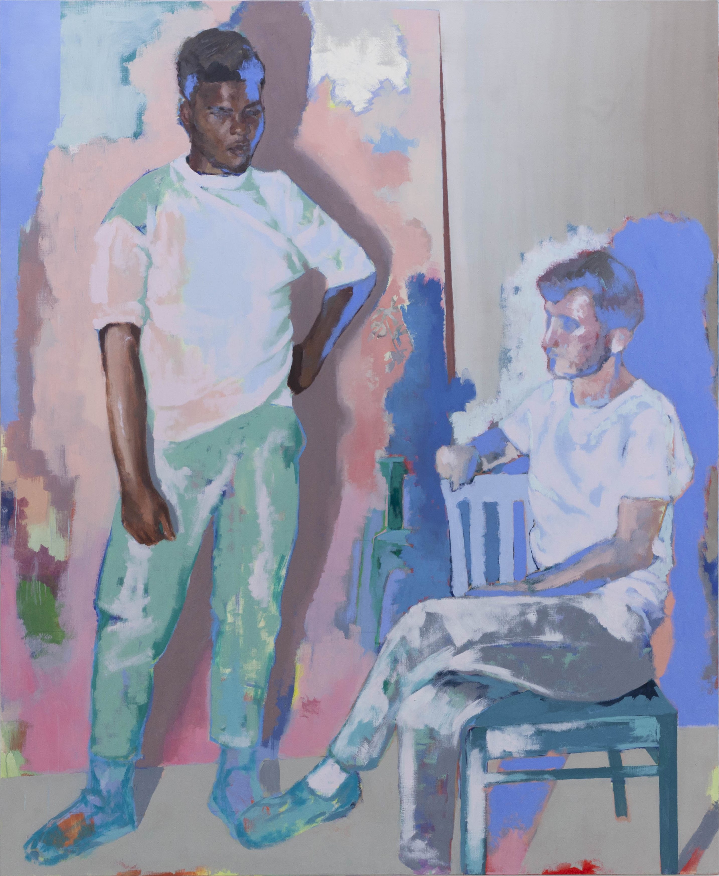 Thibaut et Nicolas dans l'atelier de Christine, 2020, huile sur toile, 195 x 160 cm_photo Julie Coulon_web_1