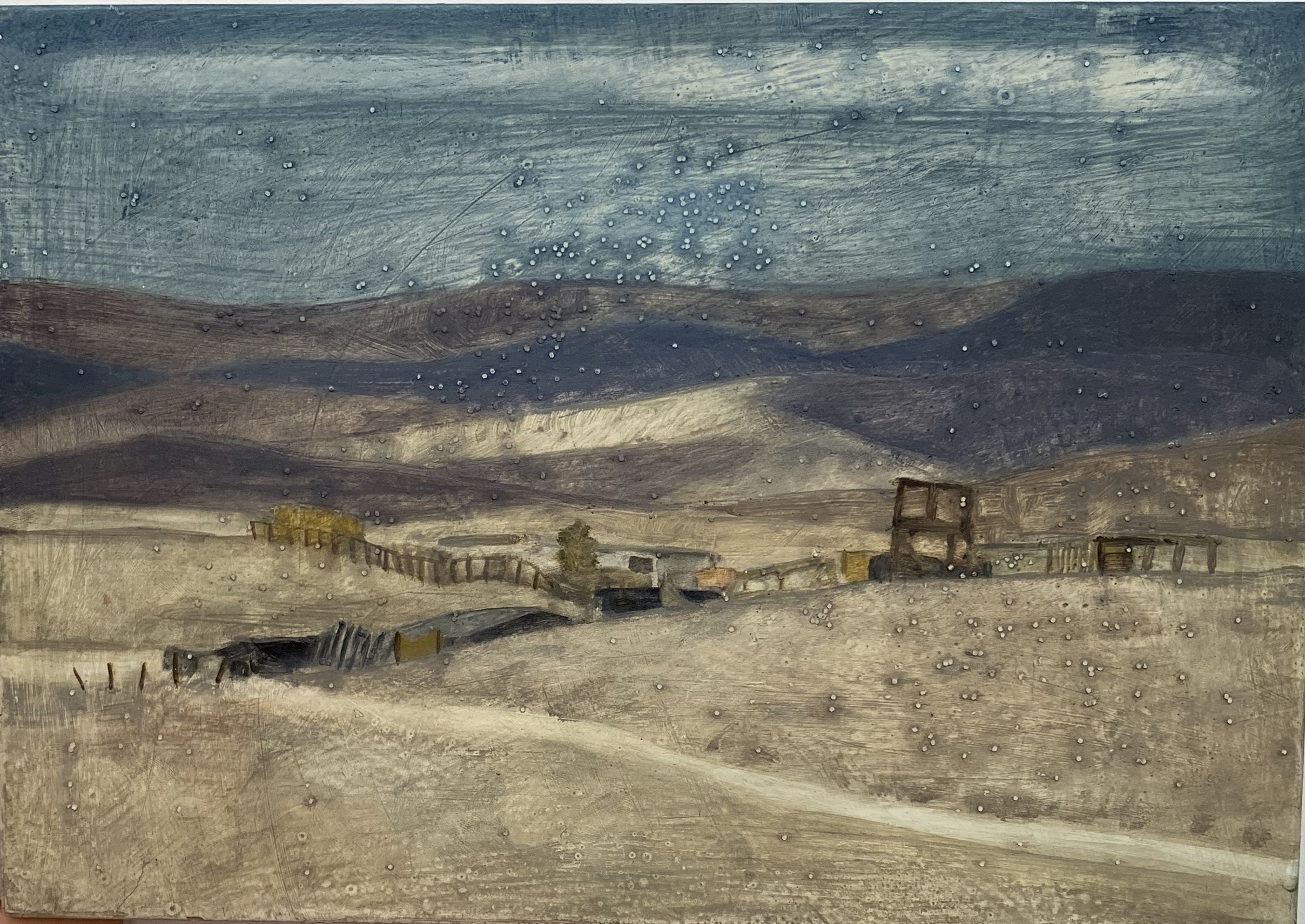 Village Bedouin, Bikat Kanaim, 2018, huile sur bois, 21 x 30 cm