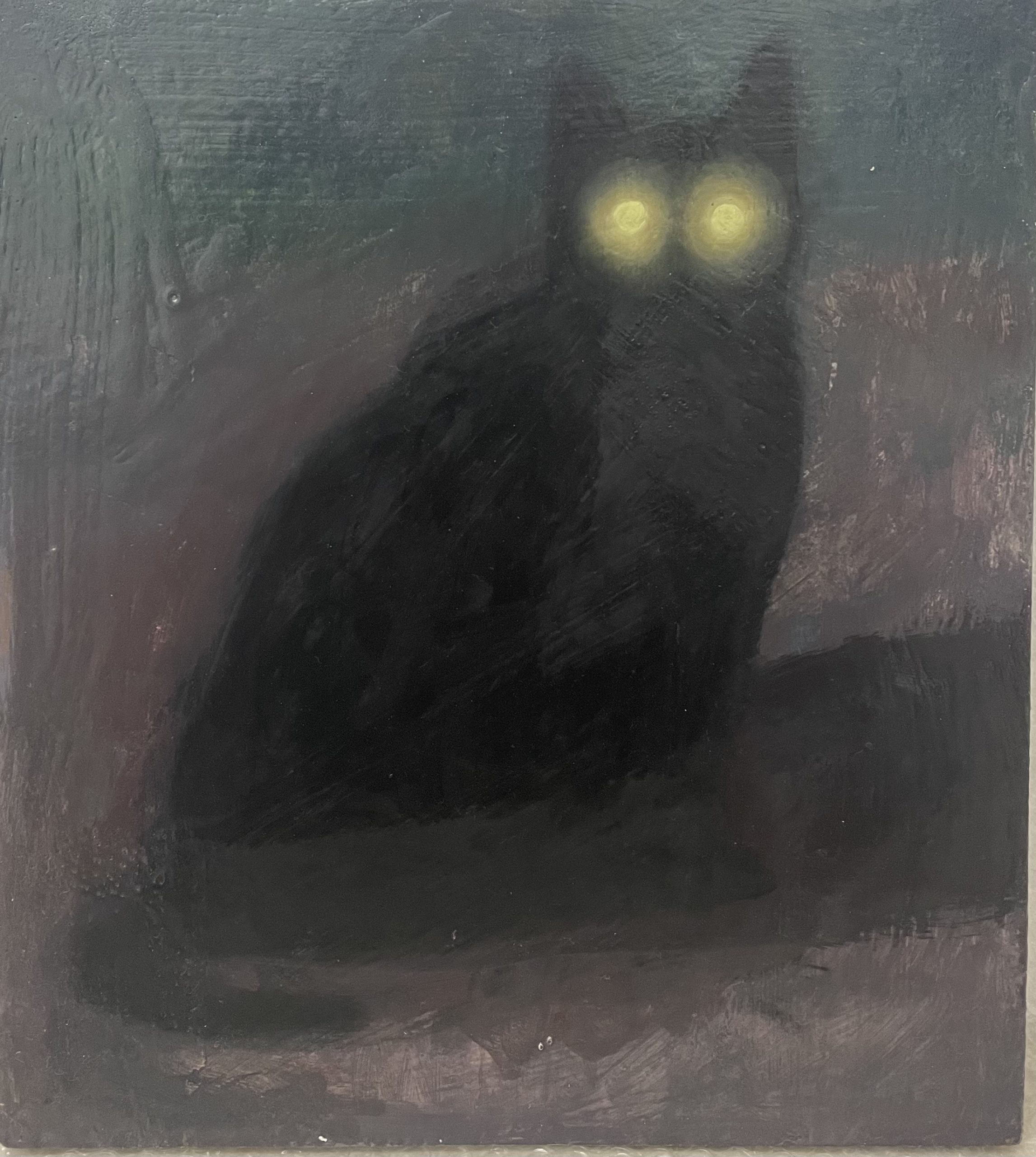 Chat noir, 2020, huile sur bois, 32 x 28,5 cm