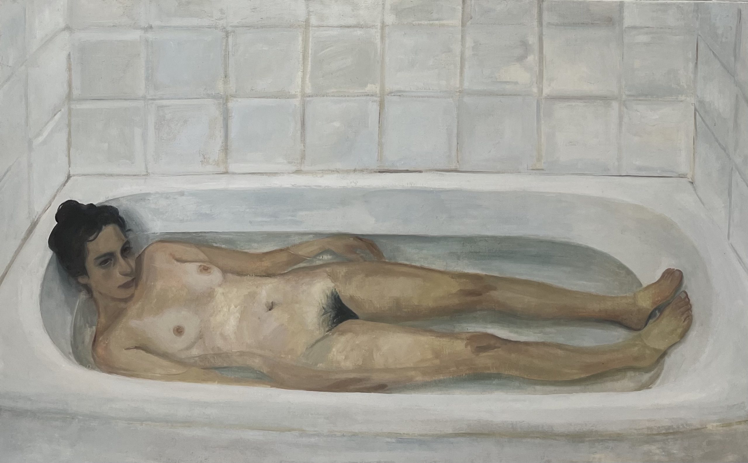 Elene dans la baignoire, 2021, huile sur toile, 73 x 116 cm