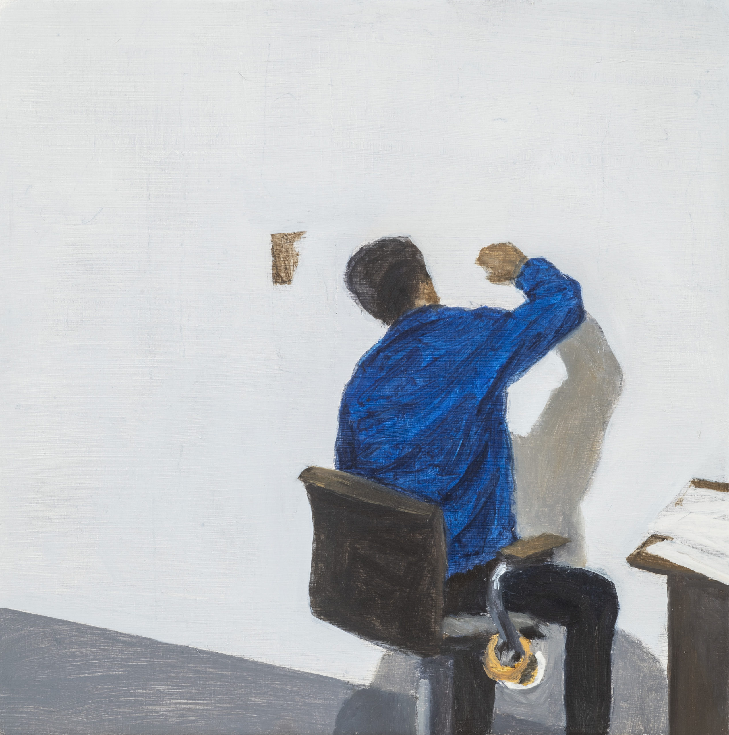Tim Eitel, A painter in his studio (2nd view), 2021, huile sur bois / oil on wood, 10 x 10 cm