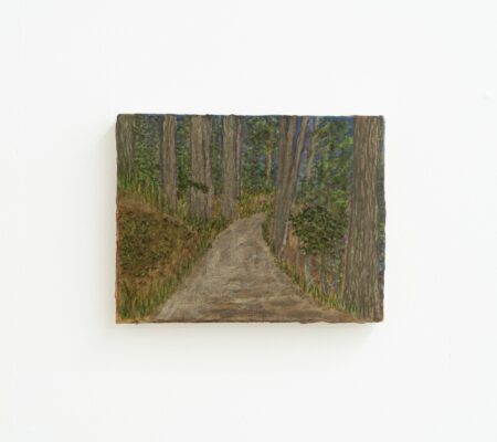 Nathan Bertet, "Chemin sur un coteau (bois d’Orsay)", 2021-2023, pigments et huile sur toile, 14 x 18 cm - galerie Jousse Entreprise, Paris