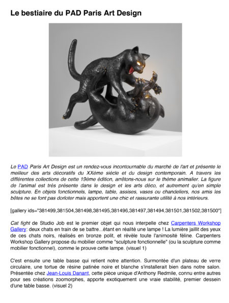 Jousse_entreprise_Le bestiaire du PAD Paris Art Design