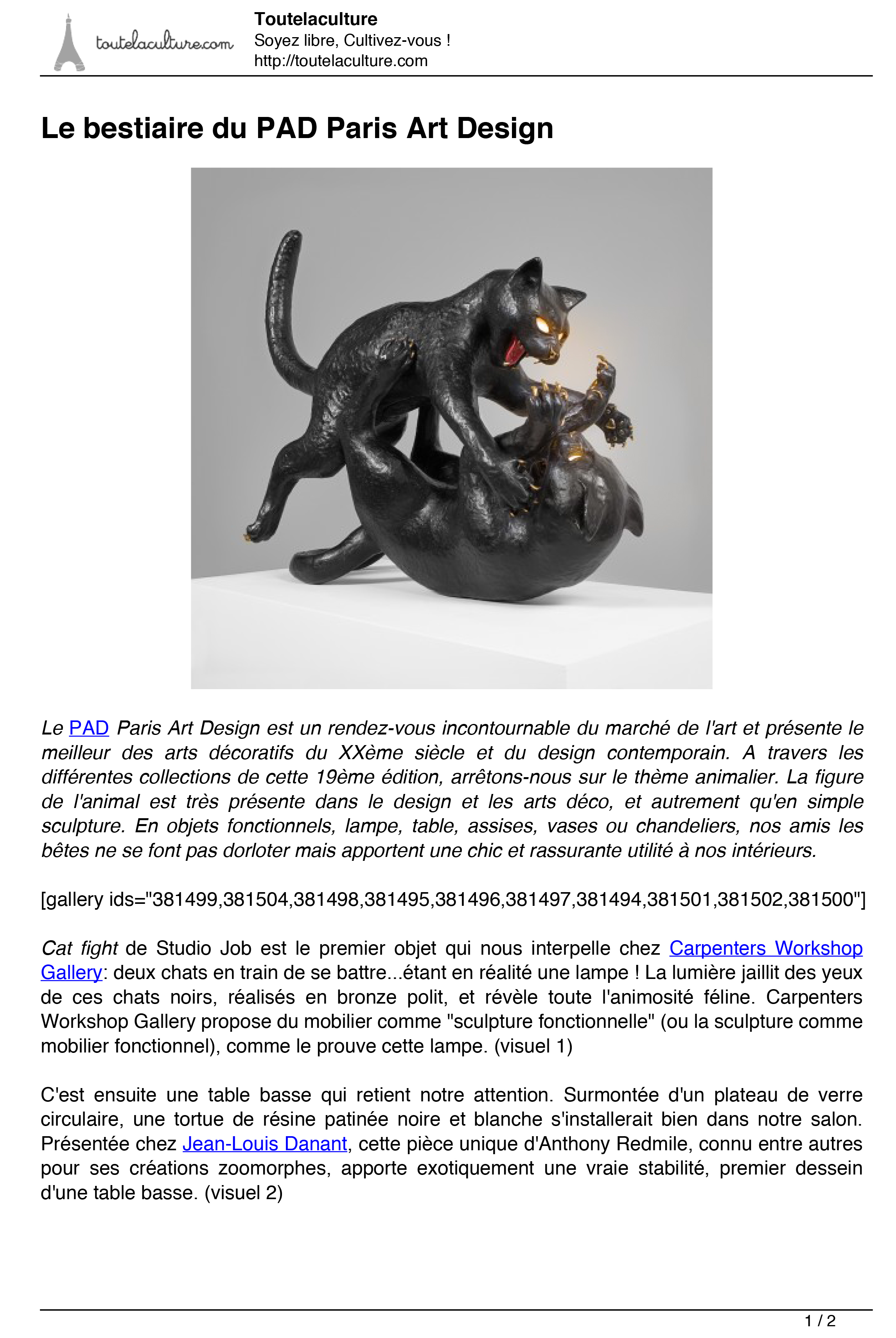 Jousse_entreprise_Le bestiaire du PAD Paris Art Design